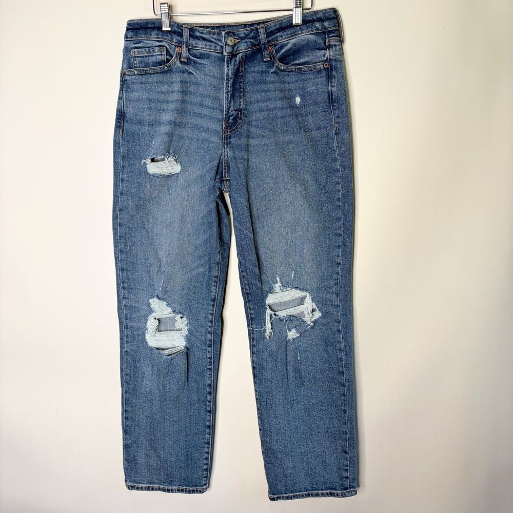 Old Navy Jeans High-Rise OG Loose Distressed Holes Pockets Women Size 10